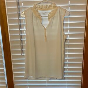 LOFT Ivory Ruffle Neck Sleeveless Blouse